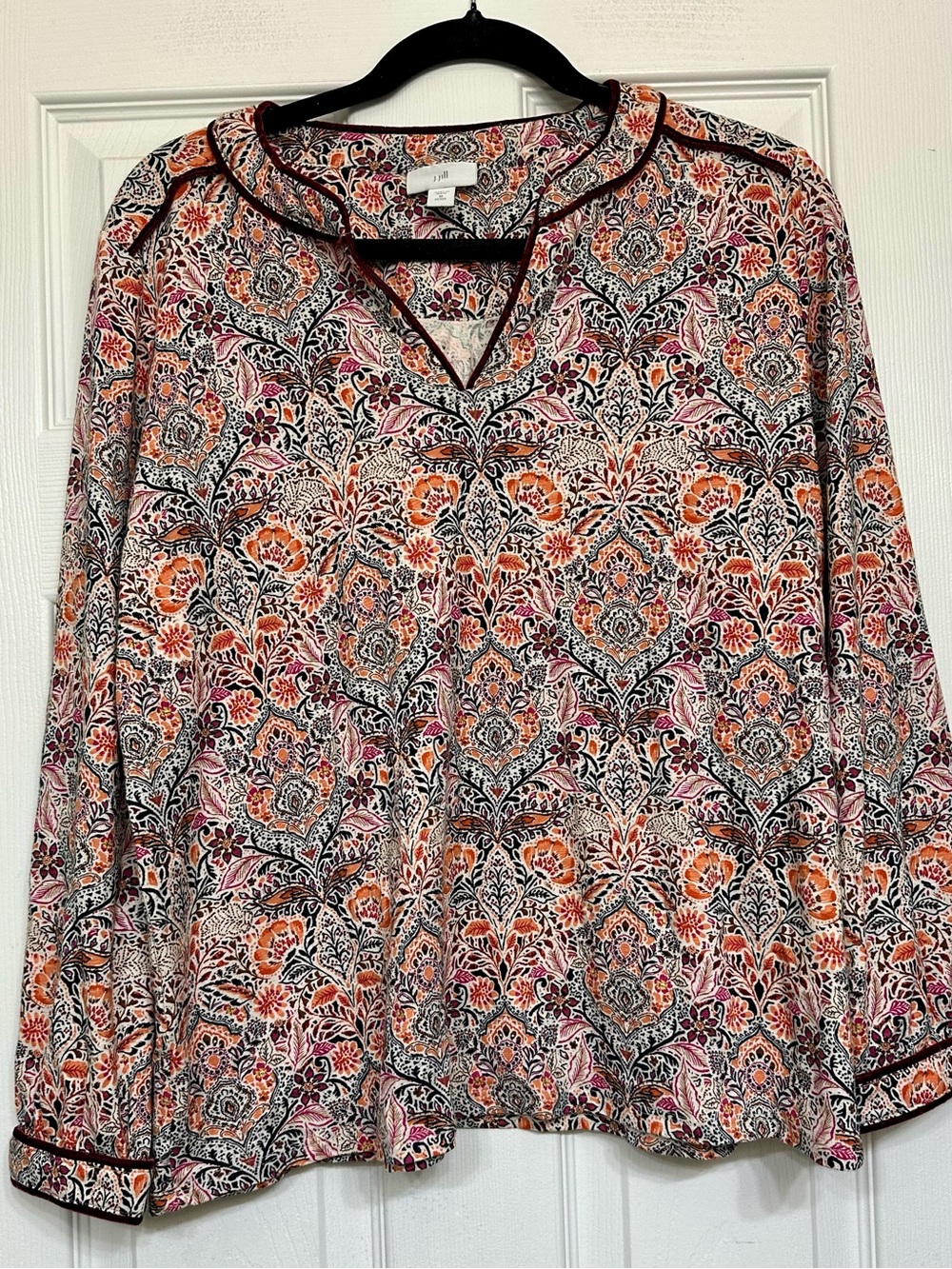J. Jill Floral V-Neck Long Sleeve Blouse in Pink & Orange